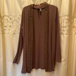Boutique Light Brown Cardigan with Embellished Gold Trim